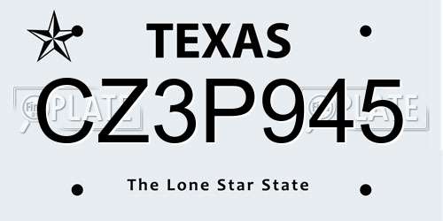 CZ3P945 Texas License Plate