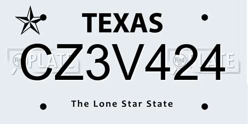 CZ3V424 Texas License Plate
