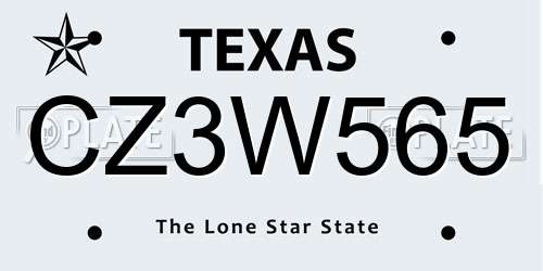 CZ3W565 Texas License Plate