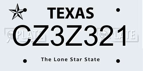 CZ3Z321 Texas License Plate