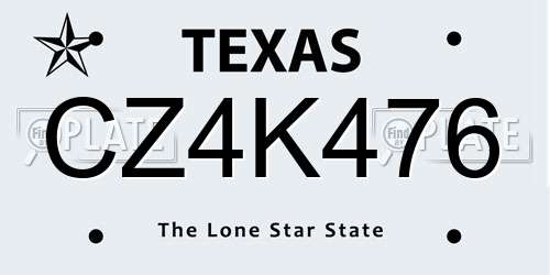 CZ4K476 Texas License Plate