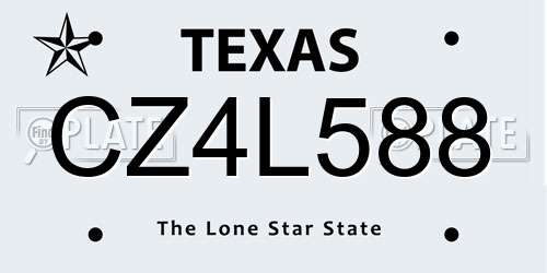 CZ4L588 Texas License Plate