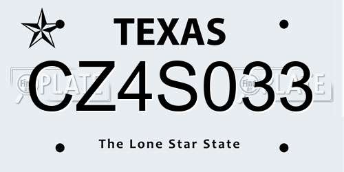CZ4S033 Texas License Plate