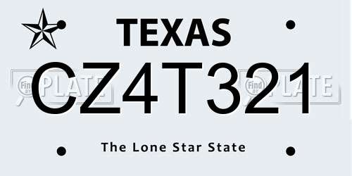 CZ4T321 Texas License Plate