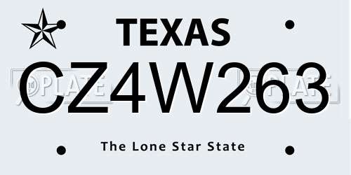 CZ4W263 Texas License Plate