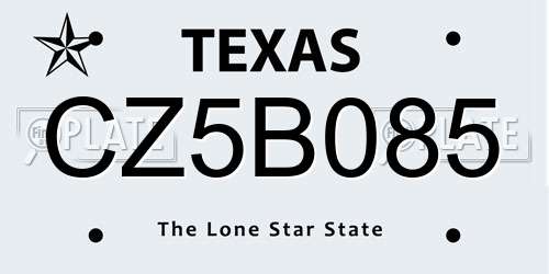 CZ5B085 Texas License Plate