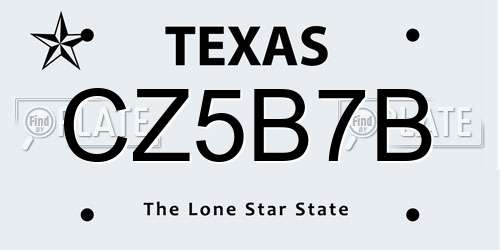 CZ5B7B Texas License Plate