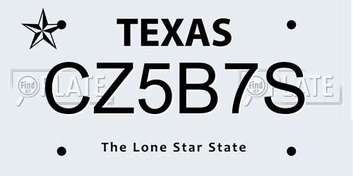 CZ5B7S Texas License Plate