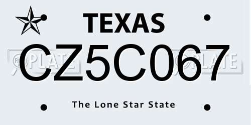 CZ5C067 Texas License Plate