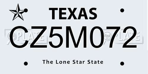 CZ5M072 Texas License Plate