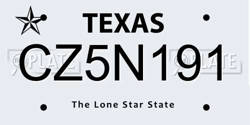 CZ5N191 Texas License Plate