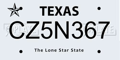 CZ5N367 Texas License Plate