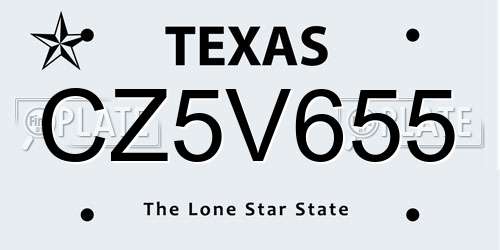 CZ5V655 Texas License Plate