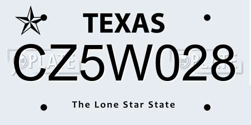 CZ5W028 Texas License Plate