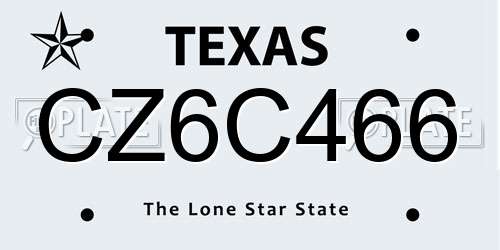 CZ6C466 Texas License Plate
