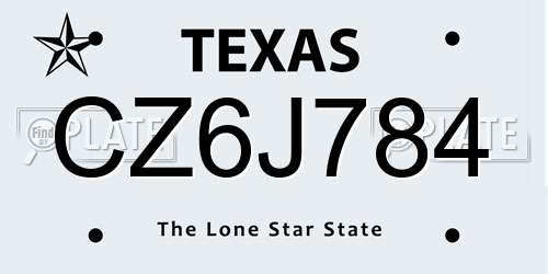 CZ6J784 Texas License Plate