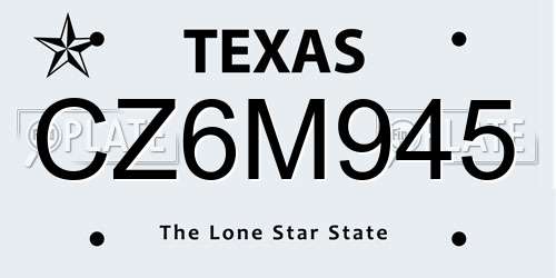CZ6M945 Texas License Plate