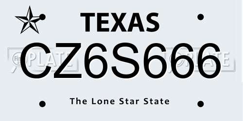 CZ6S666 Texas License Plate