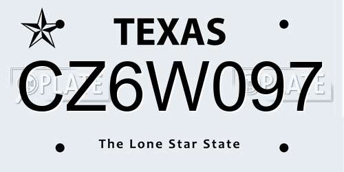 CZ6W097 Texas License Plate