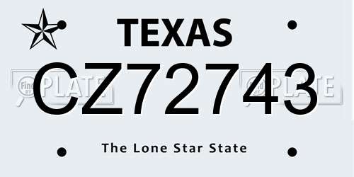 CZ72743 Texas License Plate