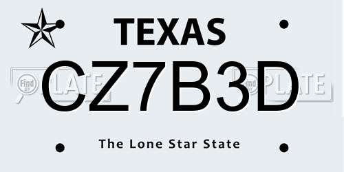 CZ7B3D Texas License Plate