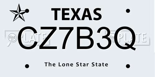 CZ7B3Q Texas License Plate