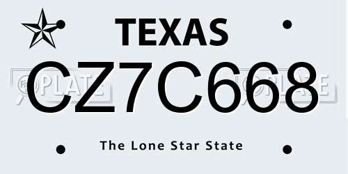 CZ7C668 Texas License Plate