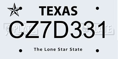 CZ7D331 Texas License Plate