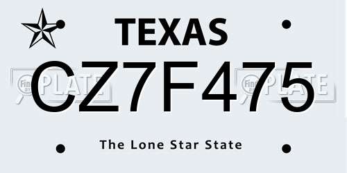 CZ7F475 Texas License Plate
