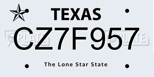 CZ7F957 Texas License Plate