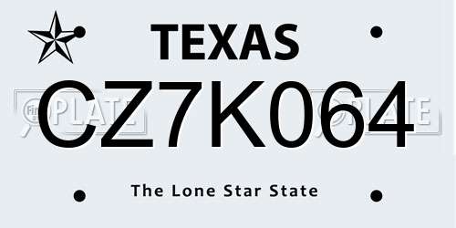 CZ7K064 Texas License Plate