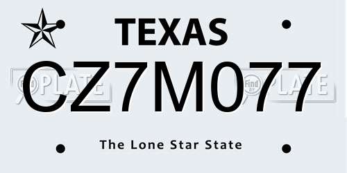 CZ7M077 Texas License Plate