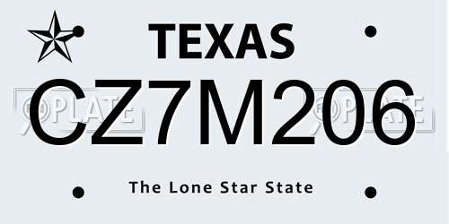 CZ7M206 Texas License Plate