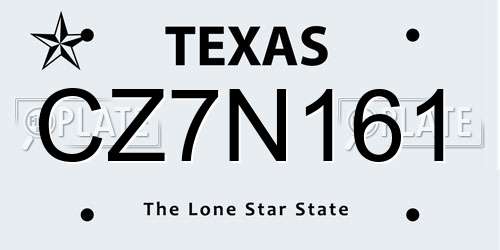 CZ7N161 Texas License Plate
