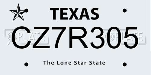 CZ7R305 Texas License Plate