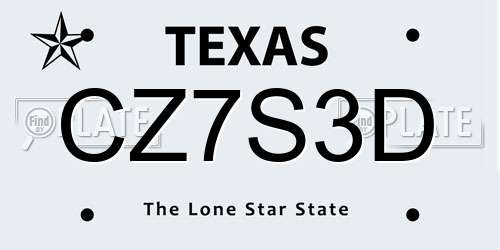 CZ7S3D Texas License Plate