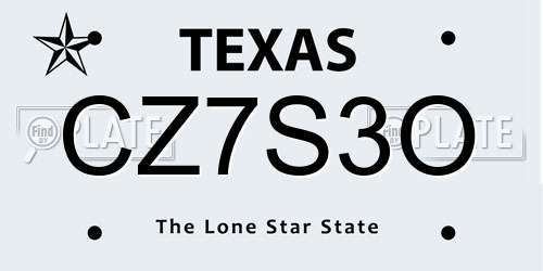 CZ7S3O Texas License Plate