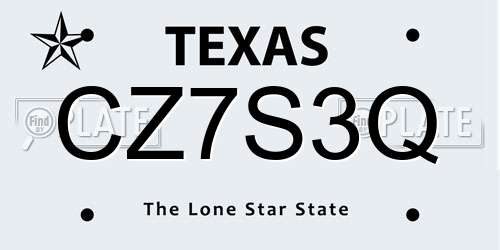 CZ7S3Q Texas License Plate