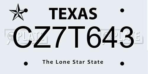 CZ7T643 Texas License Plate