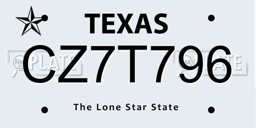 CZ7T796 Texas License Plate