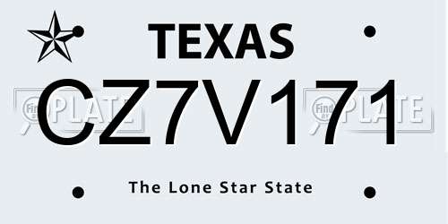 CZ7V171 Texas License Plate
