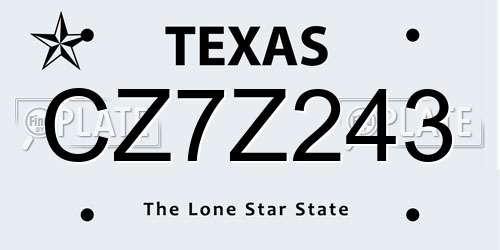CZ7Z243 Texas License Plate