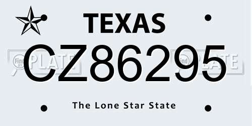 CZ86295 Texas License Plate