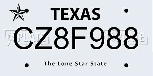CZ8F988 Texas License Plate