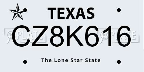 CZ8K616 Texas License Plate