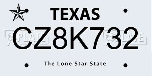 CZ8K732 Texas License Plate