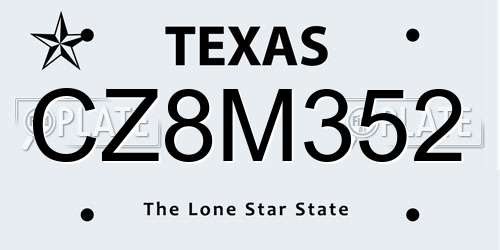 CZ8M352 Texas License Plate