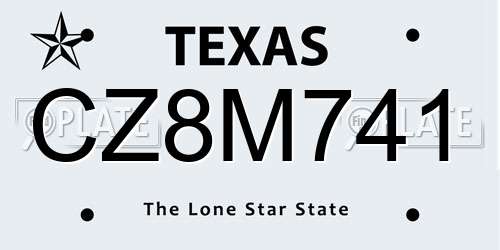 CZ8M741 Texas License Plate