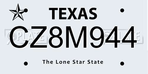 CZ8M944 Texas License Plate