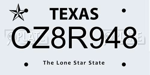 CZ8R948 Texas License Plate